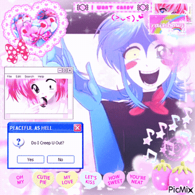 Computer Screen With Girl And Candy Hearts Saying Cutie Pie My Love How Sweet GIF