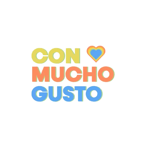 Con Mucho Gusto Logo With Hearts And Bird Sticker