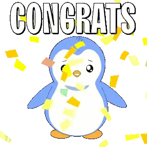 Confetti Surrounded Penguin With Congrats Sticker