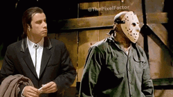 Confused Actor John Travolta With Jason Voorhees GIF