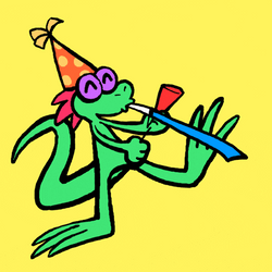 Congrats Green Dino Cartoon Party Horn Meme GIF