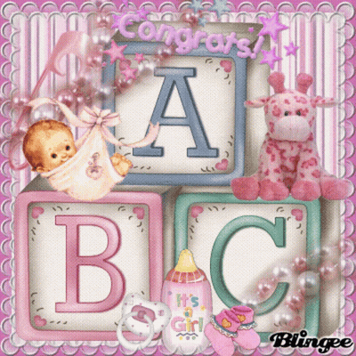 Congratulations Card For Baby Girl With A And B Blocks GIF