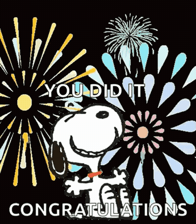 Congratulations Card With Snoopy In Front Of Fireworks GIF