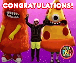 Congratulations Funny Pizza Pals Mascot Cheering GIF