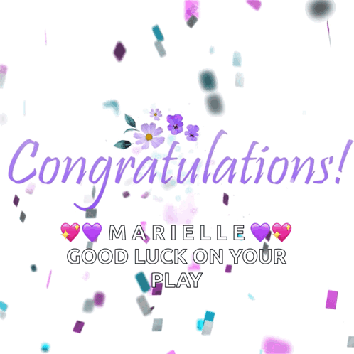 Congratulations Marielle Good Luck On Your Play With Purple Confetti GIF