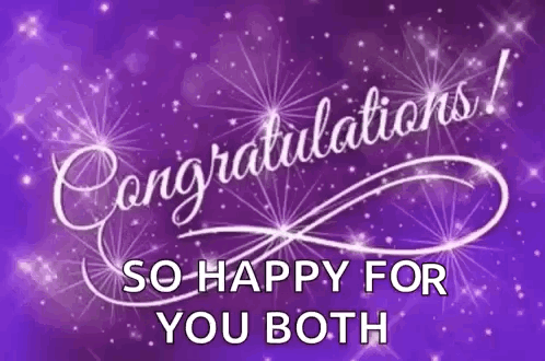 Congratulations ! So Happy For You Both On A Purple Background GIF