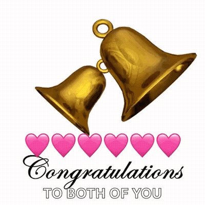 Congratulations To Both Of You With Bells And Pink Hearts GIF