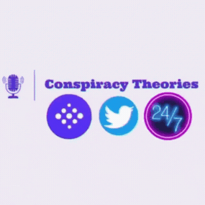 Conspiracy Theories Logo With Microphone Twitter Icon And 24/7 Sign GIF
