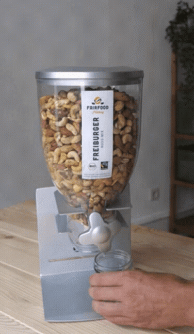 Container Of Nuts Labeled Freiburger GIF