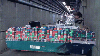 Container Ship With Evergreen Written On Side GIF
