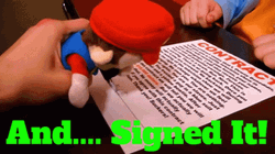 Contract Signing Super Mario Logan Plush Toy GIF