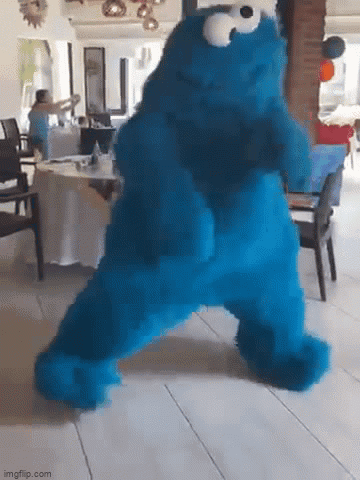 Cookie Monster Costume Dancing In Room GIF