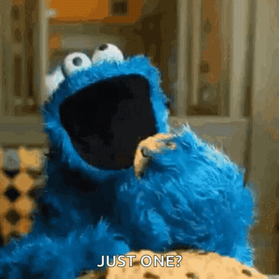 Cookie Monster From Sesame Street Is Eating A Cookie And Asking Just One . GIF