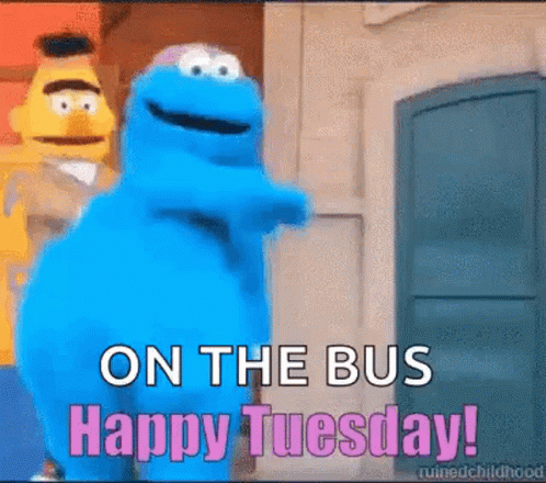Cookie Monster In Front Of Door On The Bus Happy Tuesday GIF