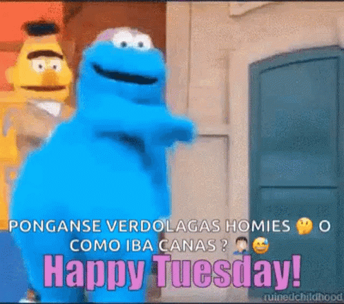 Cookie Monster In Front Of Door Saying Happy Tuesday GIF