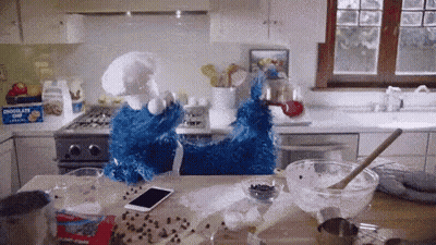 Cookie Monster In Kitchen With Cookies GIF