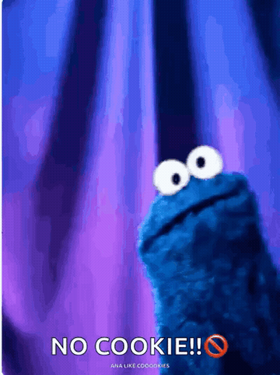 Cookie Monster Saying No Cookie In Front Of Purple Curtain GIF