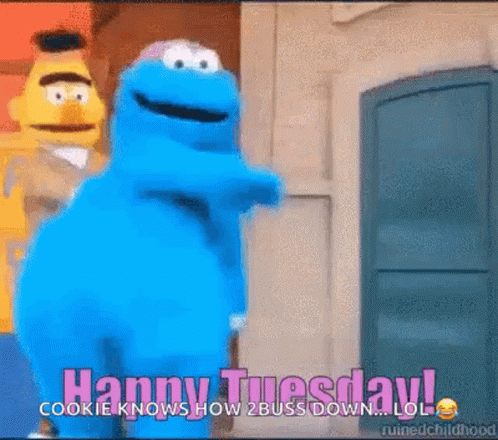 Cookie Monster Standing In Front Of Door Happy Tuesday GIF