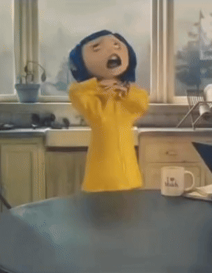 Coraline From The Movie Coraline Is Standing In A Kitchen With Her Mouth Open GIF