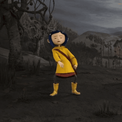 Coraline In Yellow Jacket And Boots GIF