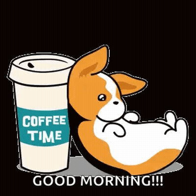 Corgi Sitting Next To Coffee Cup Saying Coffee Time GIF