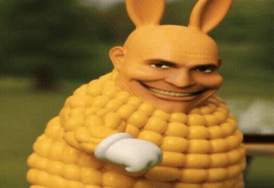 Corn Costume Cartoon Character With Bunny Ears GIF
