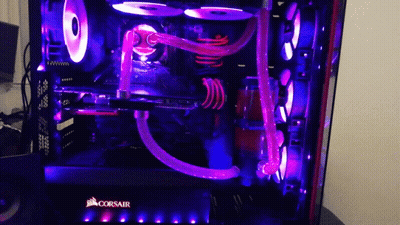 Corsair Computer With Purple Lights Inside GIF
