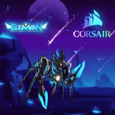 Corsair Logo On Purple Background With Robot GIF