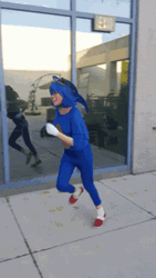Costume Sonic The Hedgehog Running On Street  GIF