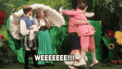 Costumed Group Hugging Saying Weeeee GIF