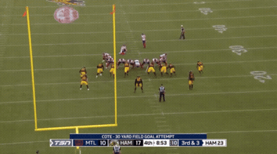 Cote 'S 30 Yard Field Goal Attempt Against Ham 17 GIF