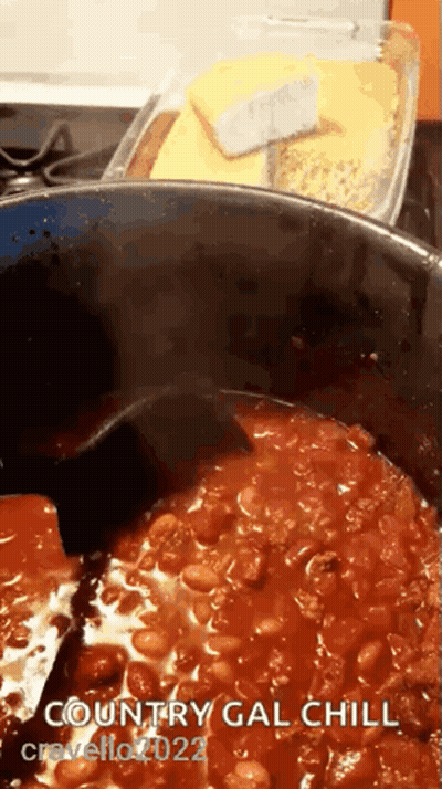Country Gal Chili Cooking On Stove GIF