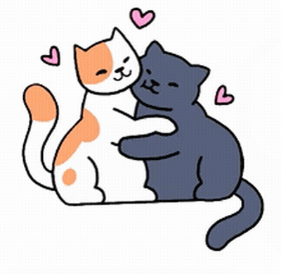 Couple Cats Hugging With Hearts GIF
