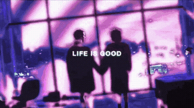 Couple Holding Hands In Front Of Window Saying Life Is Good GIF