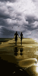 Couple Holding Hands Under Cloudy Sky