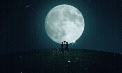 Couple Holding Hands Under Full Moon GIF