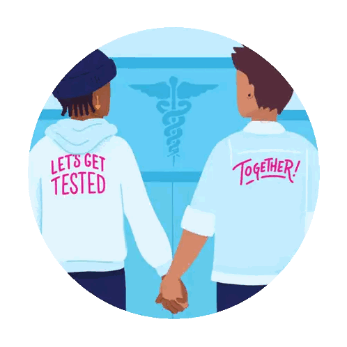 Couple Holding Hands With Let's Get Tested Sticker