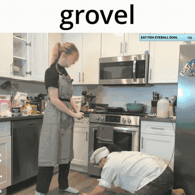 Couple In Kitchen Saying Grovel GIF