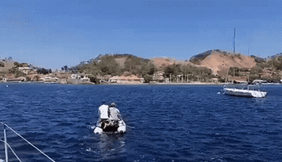Couple In Small Boat In Ocean GIF