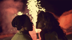 Couple Kiss With Fireworks