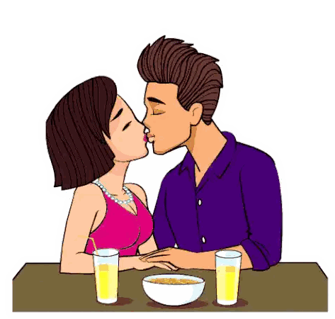 Couple Kissing At Table With Beer Sticker