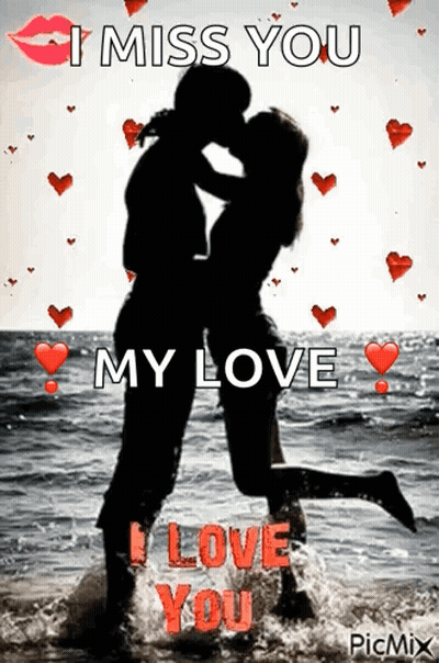 Couple Kissing On Beach Saying I Miss You My Love I Love You GIF