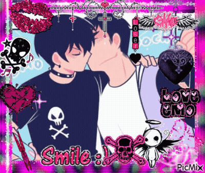 Couple Kissing Smile Love Emo GIF