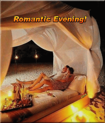 Couple Laying Under Canopy Saying Romantic Evening GIF