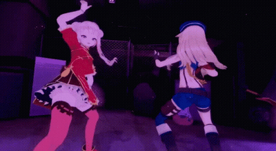 Couple Of Anime Girls Dancing In Dark Room GIF
