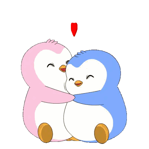 Couple Of Penguins Kissing With Red Heart Sticker