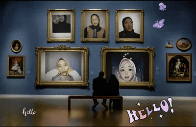 Couple On Bench By Paintings With Hello GIF