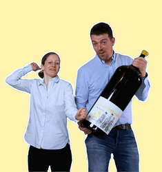 Couple Party Time With Big Wine Bottle GIF