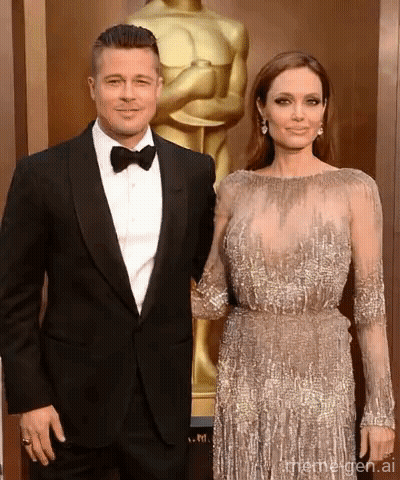 Couple Posing With Oscar Statue GIF