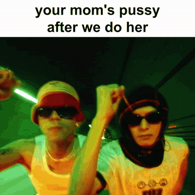 Couple Standing Next To Each Other Saying Your Mom's Pussy After We Do Her GIF